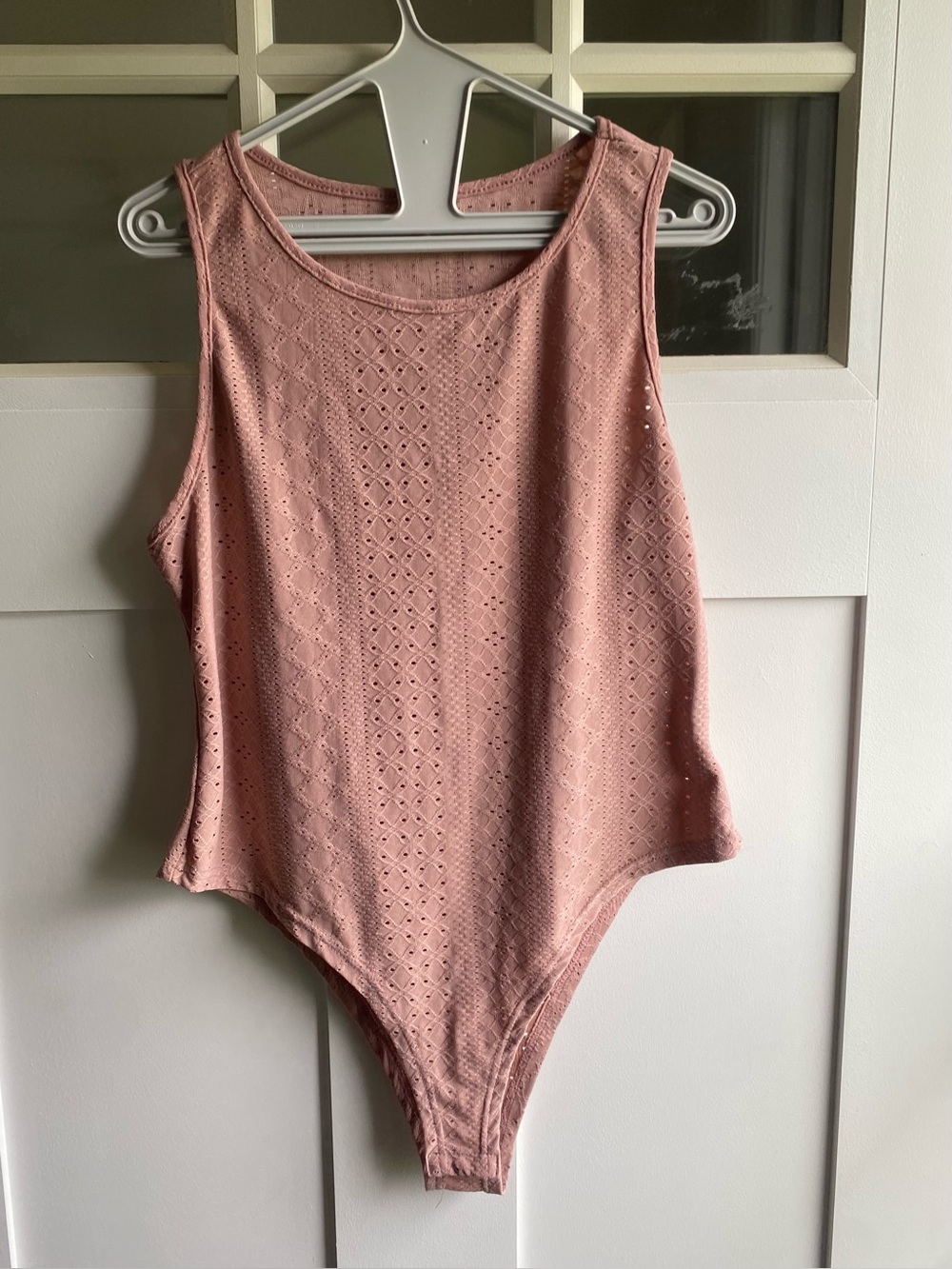 Sleeveless Eyelet Bodysuit in Dusty Rose